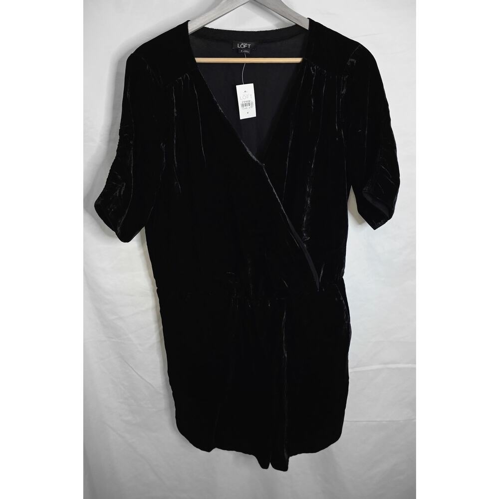 Loft Velvet Black V-Neck Crossover Romper NWT Size 4